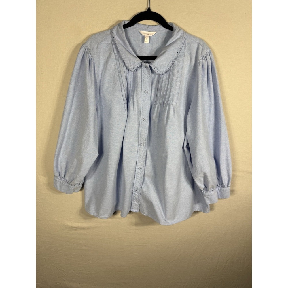 LC Lauren Conrad Womens Plus 3X Light Blue Pintuck Blouse Cottagecore Prairie